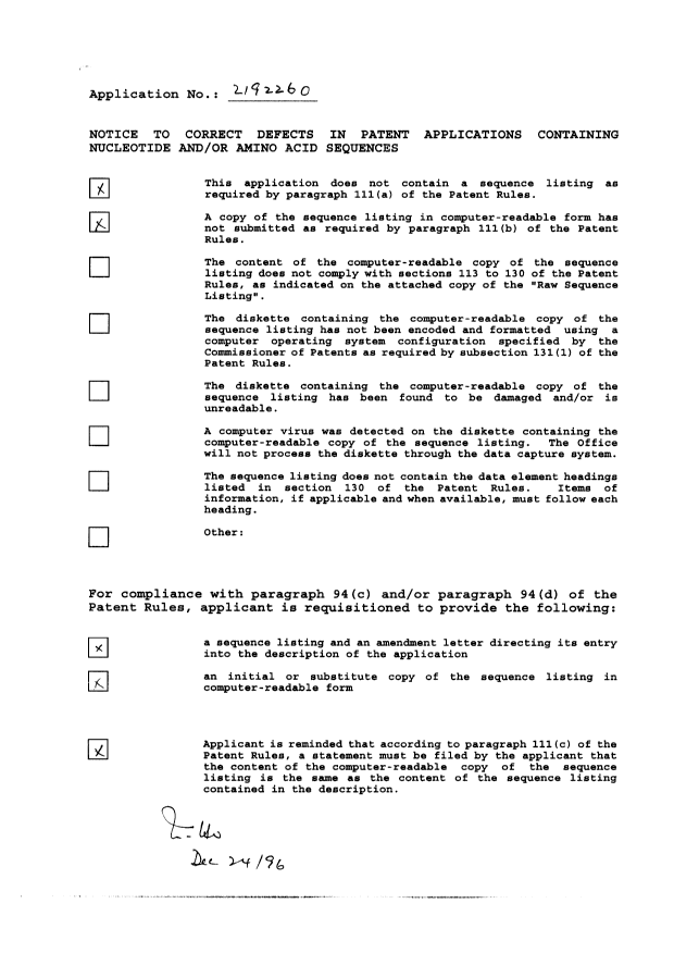 Canadian Patent Document 2192260. Correspondence 19970114. Image 3 of 34