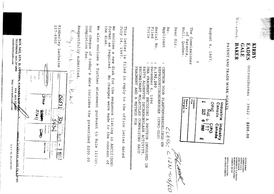 Document de brevet canadien 2192260. Poursuite-Amendment 19970806. Image 1 de 2