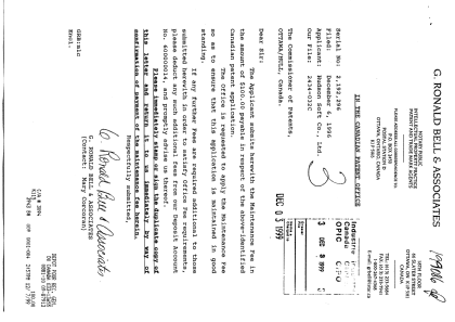 Canadian Patent Document 2192296. Fees 19991203. Image 1 of 1