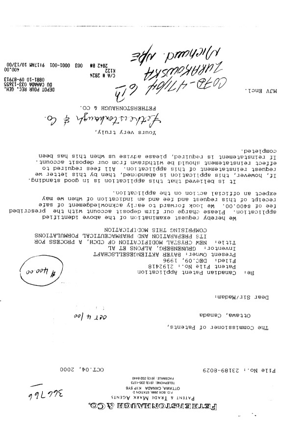 Canadian Patent Document 2192418. Prosecution-Amendment 19991204. Image 1 of 1