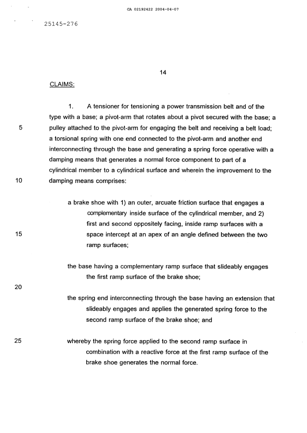 Document de brevet canadien 2192422. Revendications 20040407. Image 1 de 2