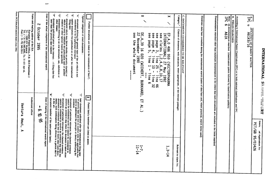 Document de brevet canadien 2193203. Rapport d'examen préliminaire international 19961217. Image 1 de 11
