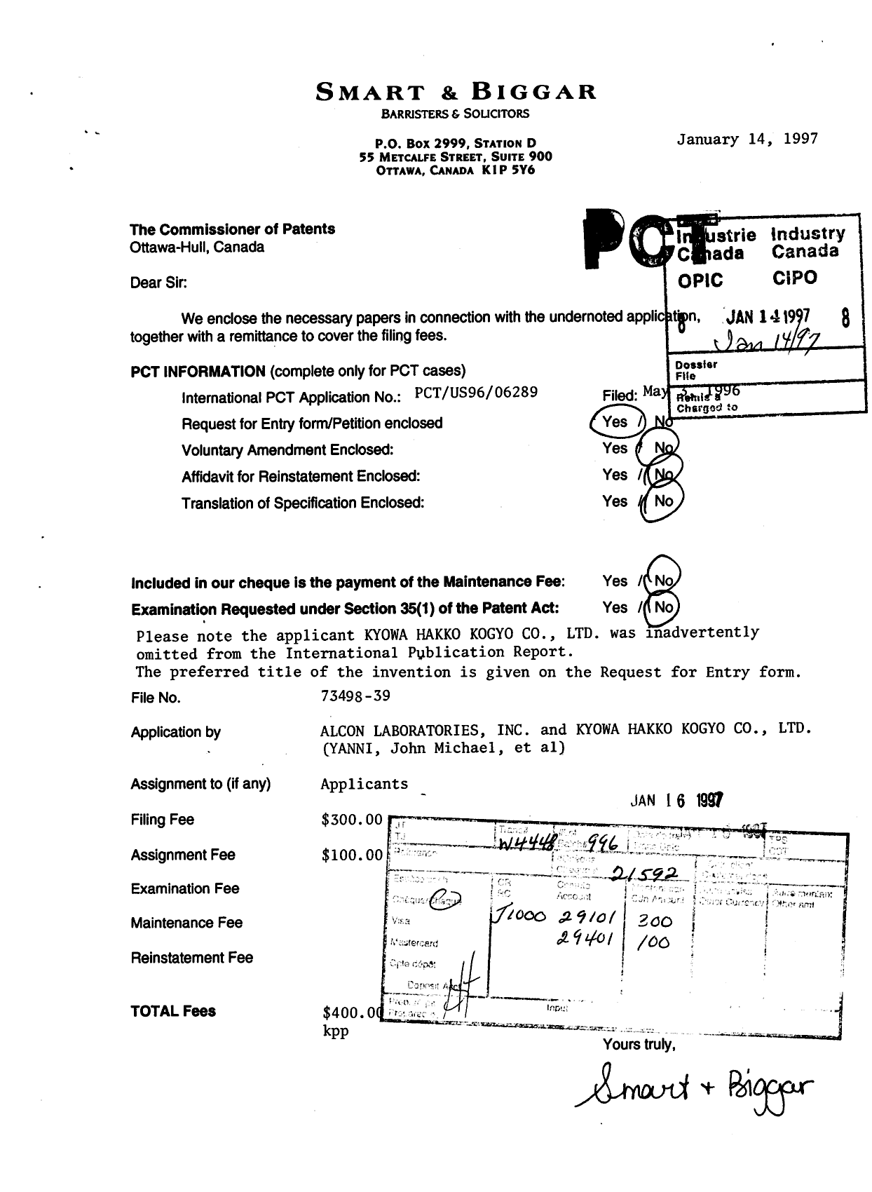 Document de brevet canadien 2195094. Cession 19970114. Image 1 de 14