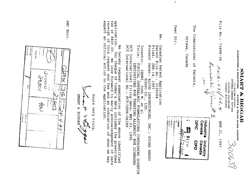 Document de brevet canadien 2195094. Poursuite-Amendment 19970421. Image 1 de 1