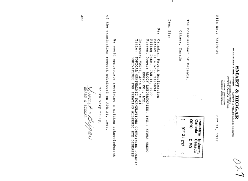 Document de brevet canadien 2195094. Poursuite-Amendment 19971021. Image 1 de 1