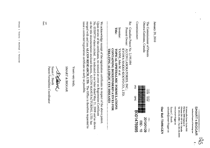 Document de brevet canadien 2195094. Cession 20100129. Image 1 de 2