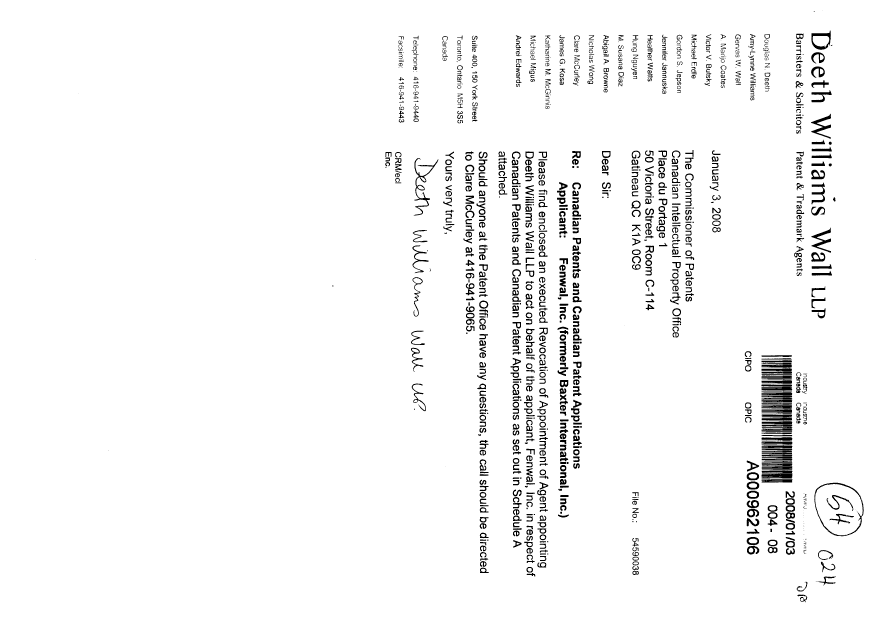 Canadian Patent Document 2195190. Correspondence 20080103. Image 1 of 6