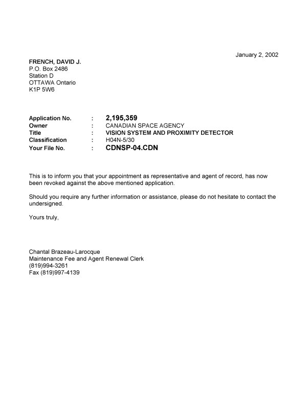 Canadian Patent Document 2195359. Correspondence 20020102. Image 1 of 1