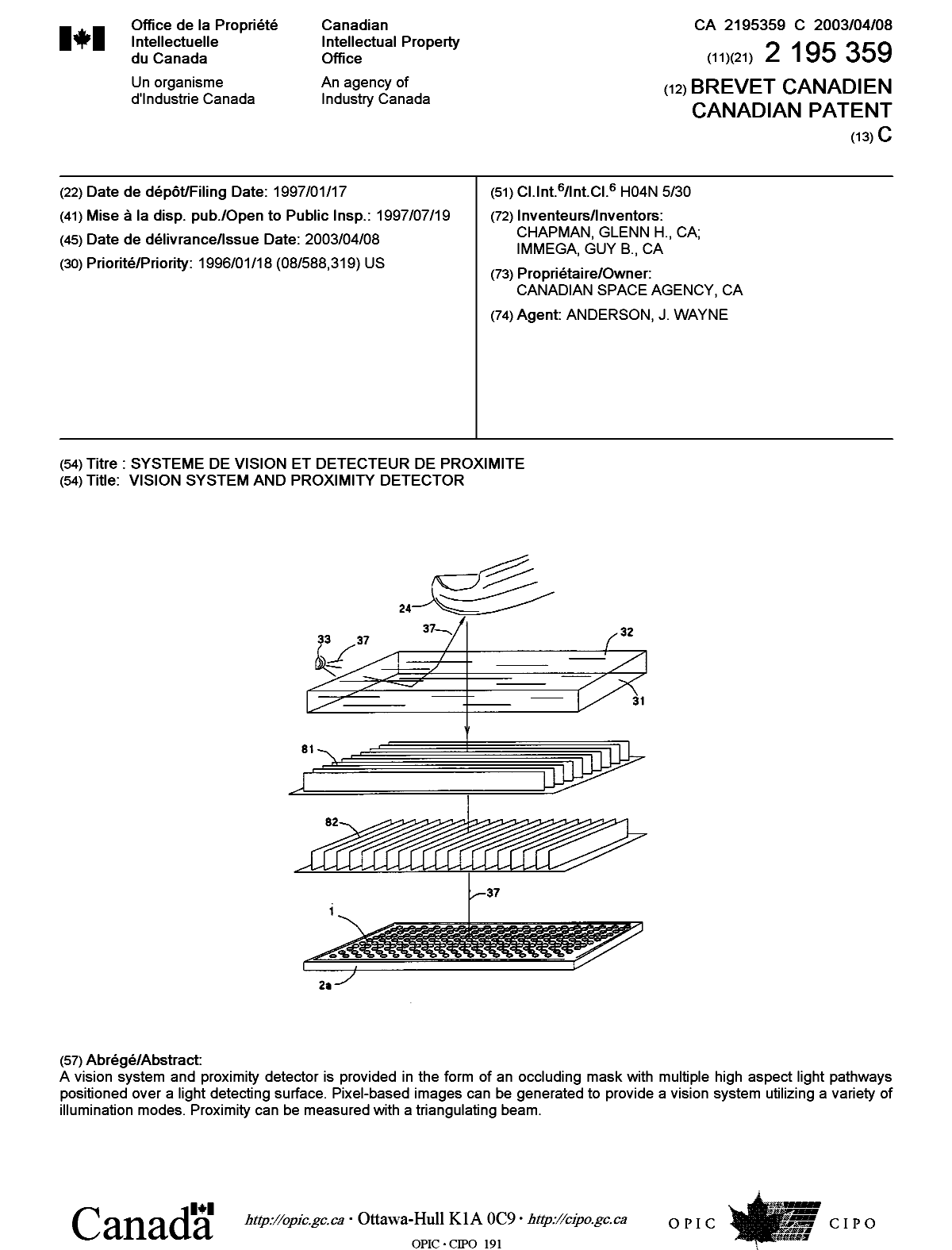 Document de brevet canadien 2195359. Page couverture 20030305. Image 1 de 1