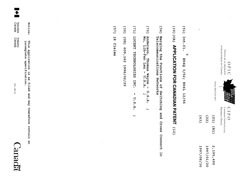 Document de brevet canadien 2195490. Page couverture 19970502. Image 1 de 1