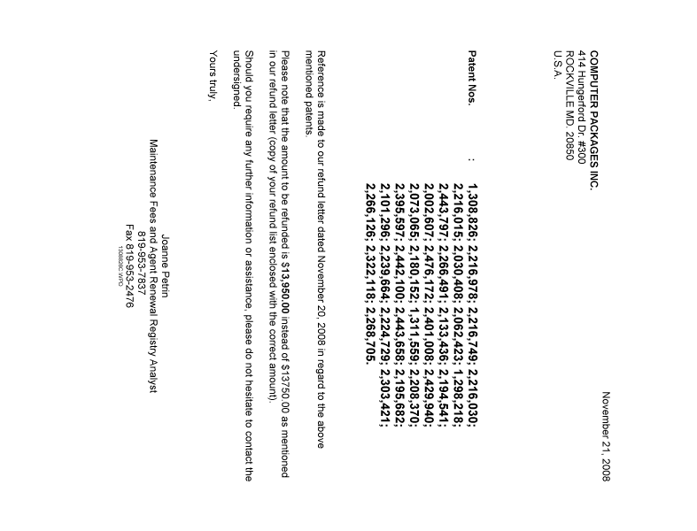 Document de brevet canadien 2195682. Correspondance 20071221. Image 1 de 1