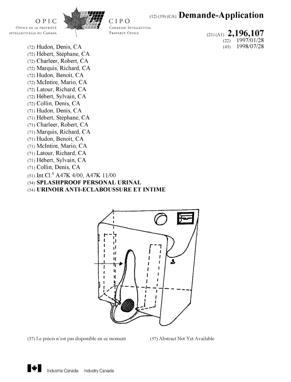 Canadian Patent Document 2196107. Cover Page 19980721. Image 1 of 1