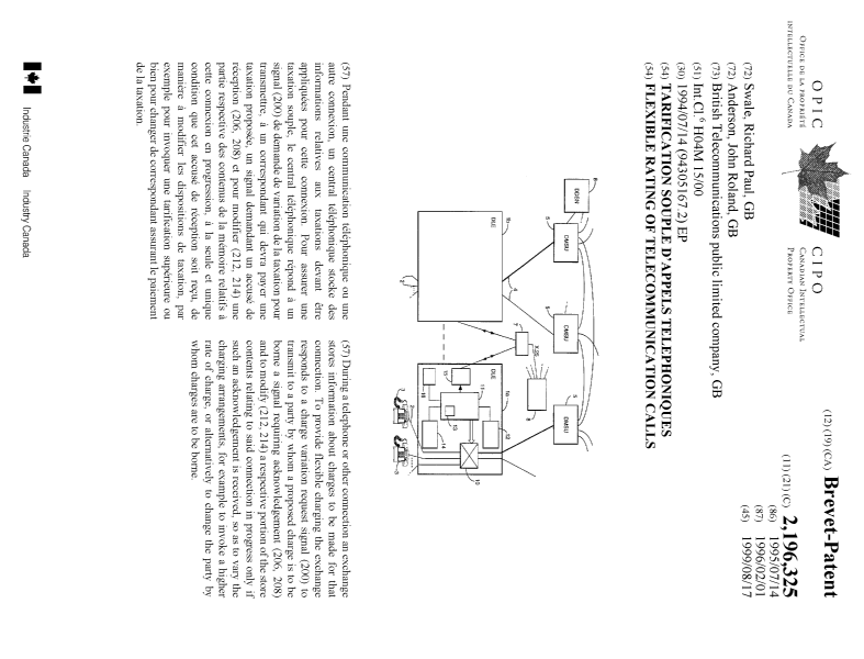 Document de brevet canadien 2196325. Page couverture 19990810. Image 1 de 1