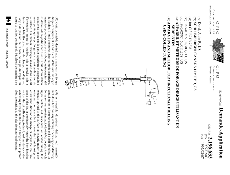 Canadian Patent Document 2196633. Cover Page 19980821. Image 1 of 2
