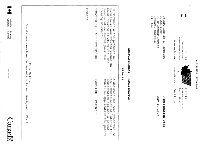 Canadian Patent Document 2196750. Correspondence 19970501. Image 1 of 1