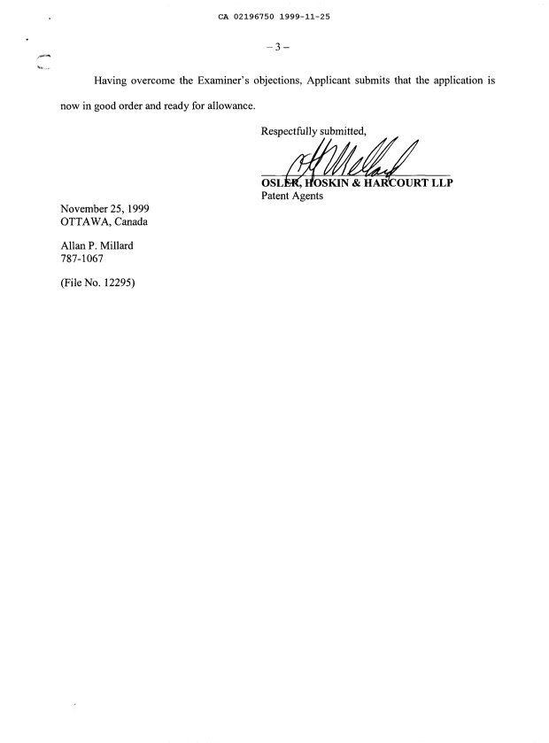 Canadian Patent Document 2196750. Prosecution-Amendment 19991125. Image 3 of 3