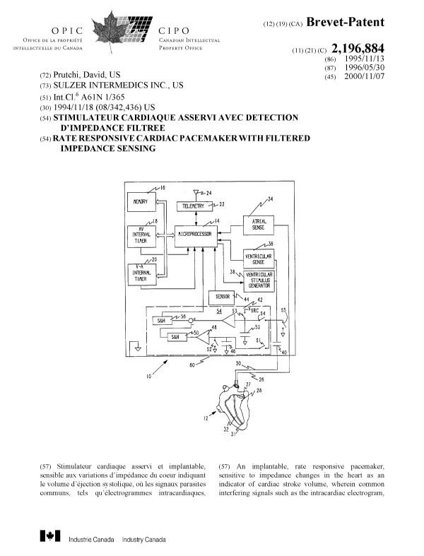 Document de brevet canadien 2196884. Page couverture 20001002. Image 1 de 2