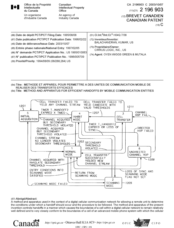Document de brevet canadien 2196903. Page couverture 20030903. Image 1 de 2