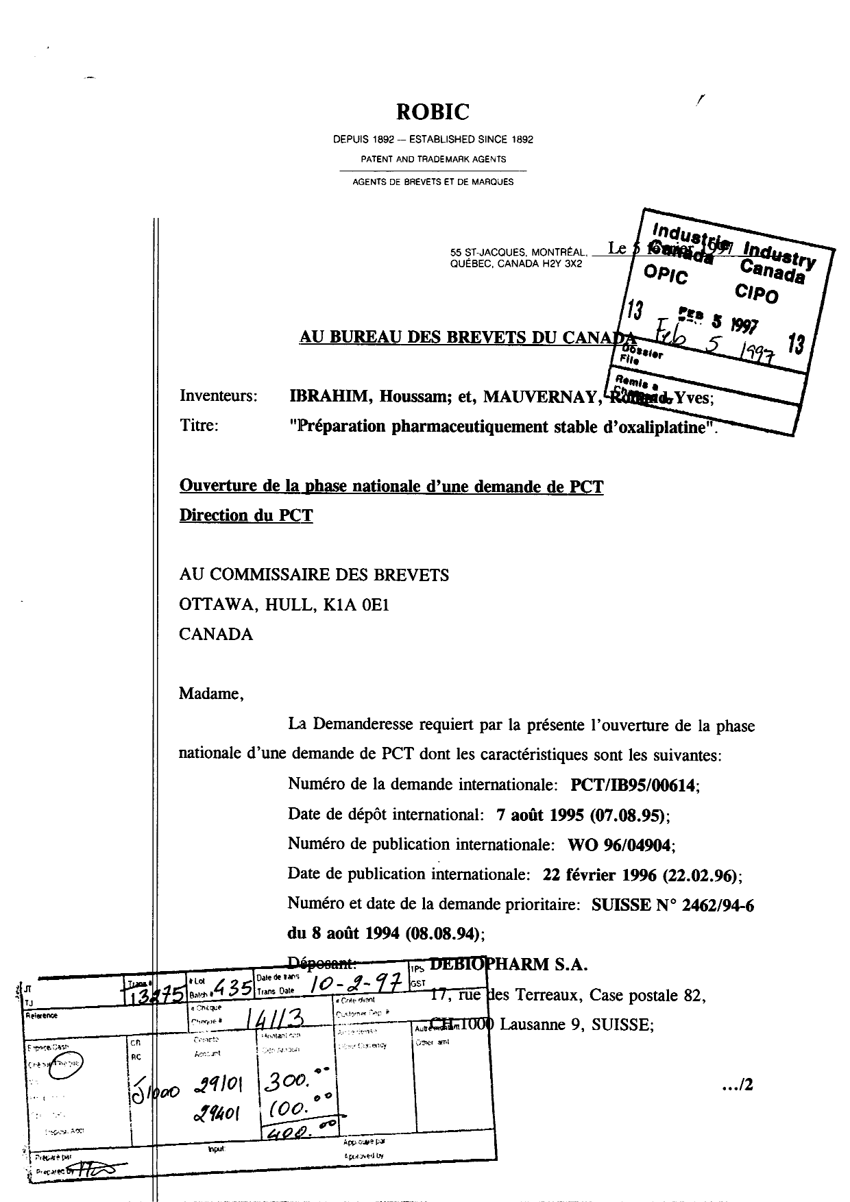 Document de brevet canadien 2196922. Cession 19970225. Image 1 de 9
