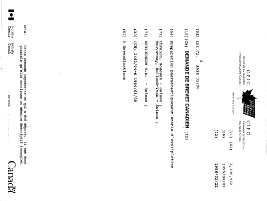 Document de brevet canadien 2196922. Page couverture 19970520. Image 1 de 1