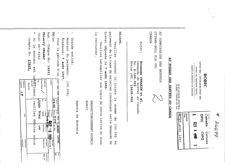 Document de brevet canadien 2196922. Taxes 19970801. Image 1 de 1
