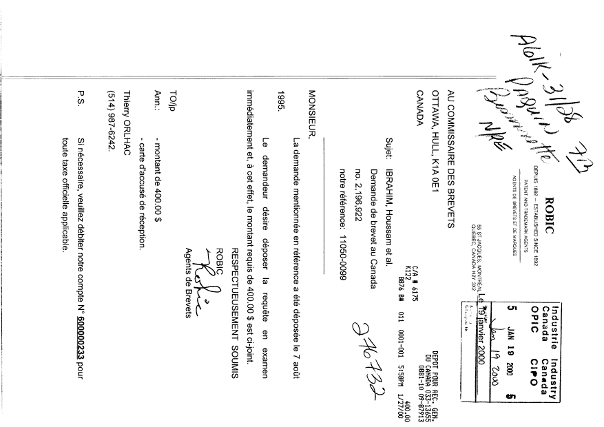 Document de brevet canadien 2196922. Poursuite-Amendment 20000119. Image 1 de 1