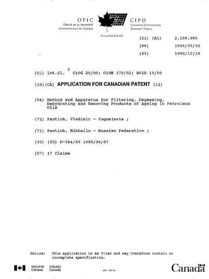 Document de brevet canadien 2196985. Page couverture 19980604. Image 1 de 1