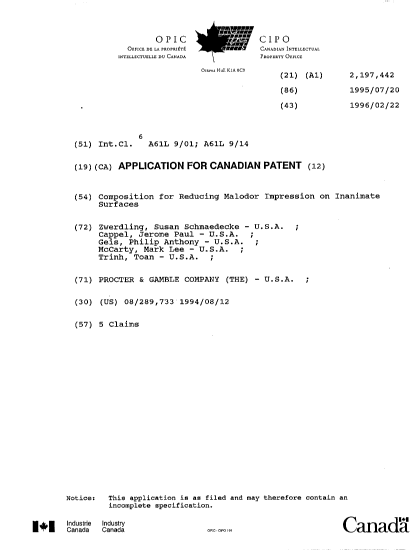 Canadian Patent Document 2197442. Cover Page 19980602. Image 1 of 1