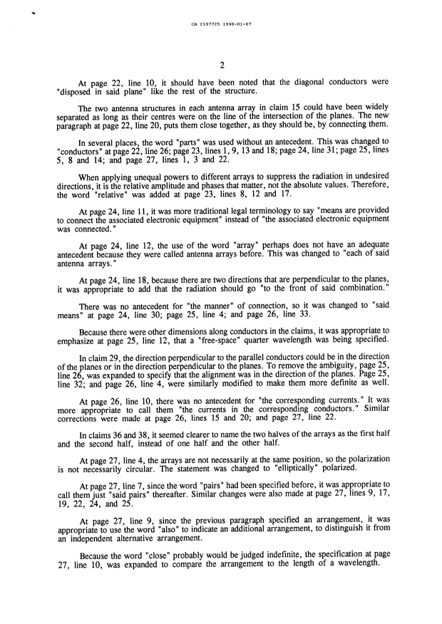Document de brevet canadien 2197725. Correspondance de la poursuite 19980107. Image 2 de 3