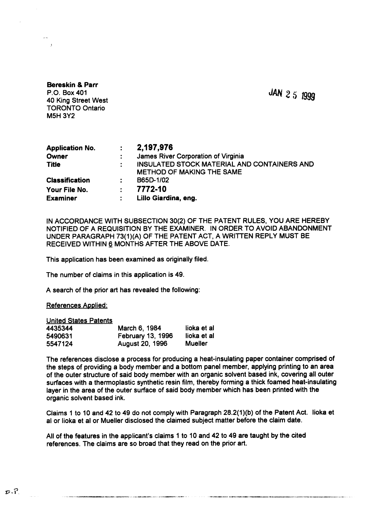 Document de brevet canadien 2197976. Poursuite-Amendment 19990125. Image 1 de 2