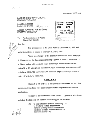 Document de brevet canadien 2198036. Correspondance de la poursuite 19990419. Image 1 de 13