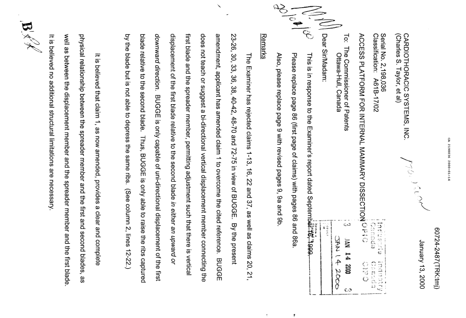 Document de brevet canadien 2198036. Correspondance de la poursuite 20000114. Image 1 de 2