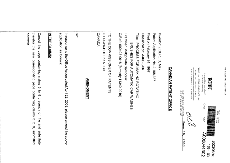 Document de brevet canadien 2198387. Poursuite-Amendment 20030610. Image 1 de 3