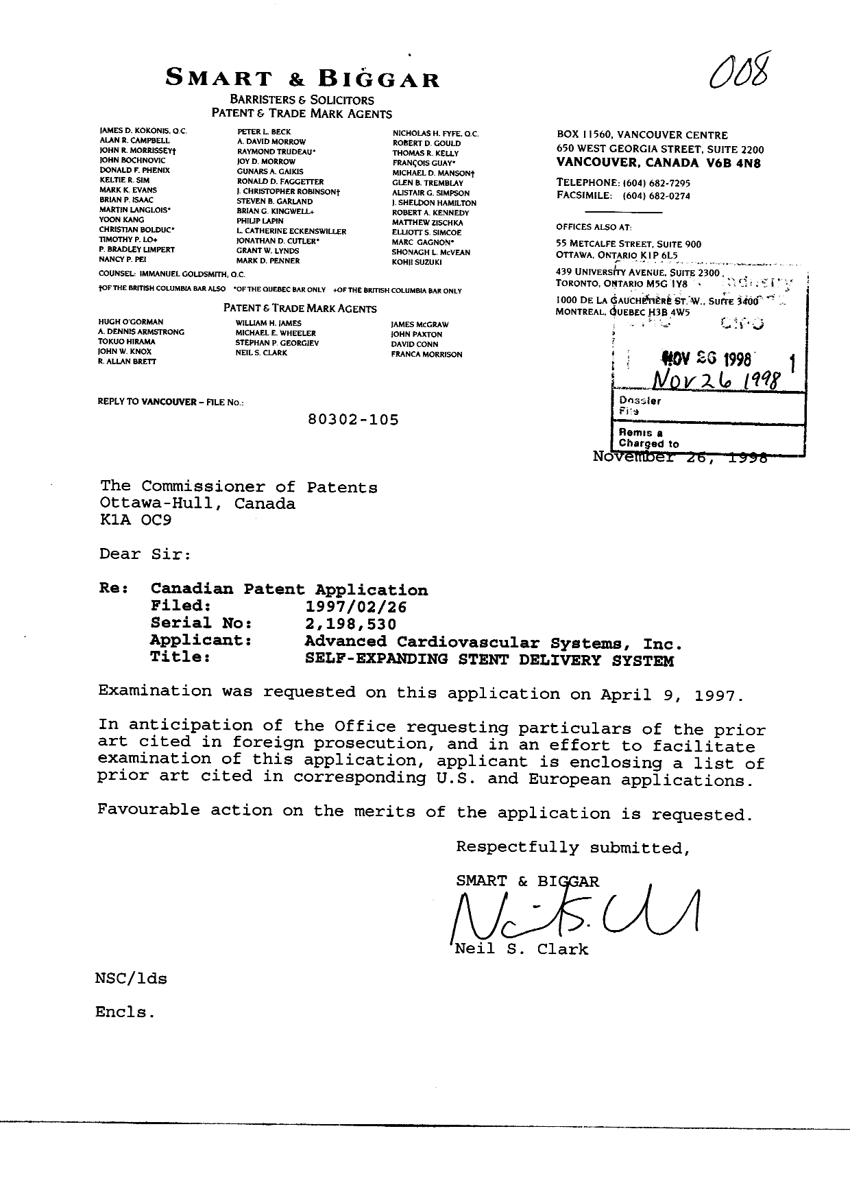 Canadian Patent Document 2198530. Prosecution-Amendment 19981126. Image 1 of 5
