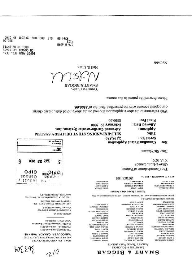 Document de brevet canadien 2198530. Correspondance 19991225. Image 1 de 1