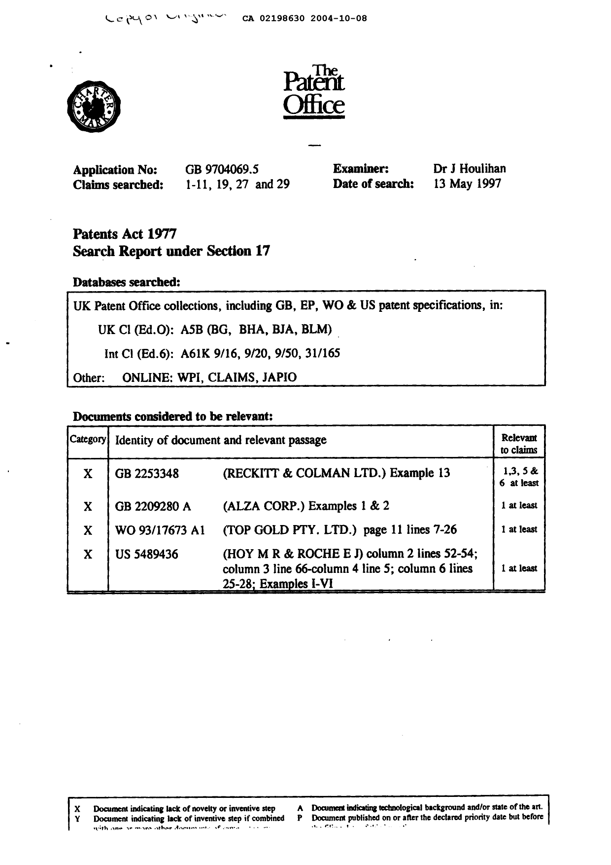 Canadian Patent Document 2198630. Prosecution-Amendment 20041008. Image 14 of 14