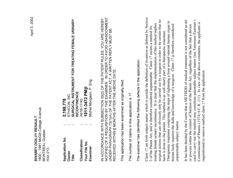 Canadian Patent Document 2198778. Prosecution-Amendment 20020403. Image 1 of 2