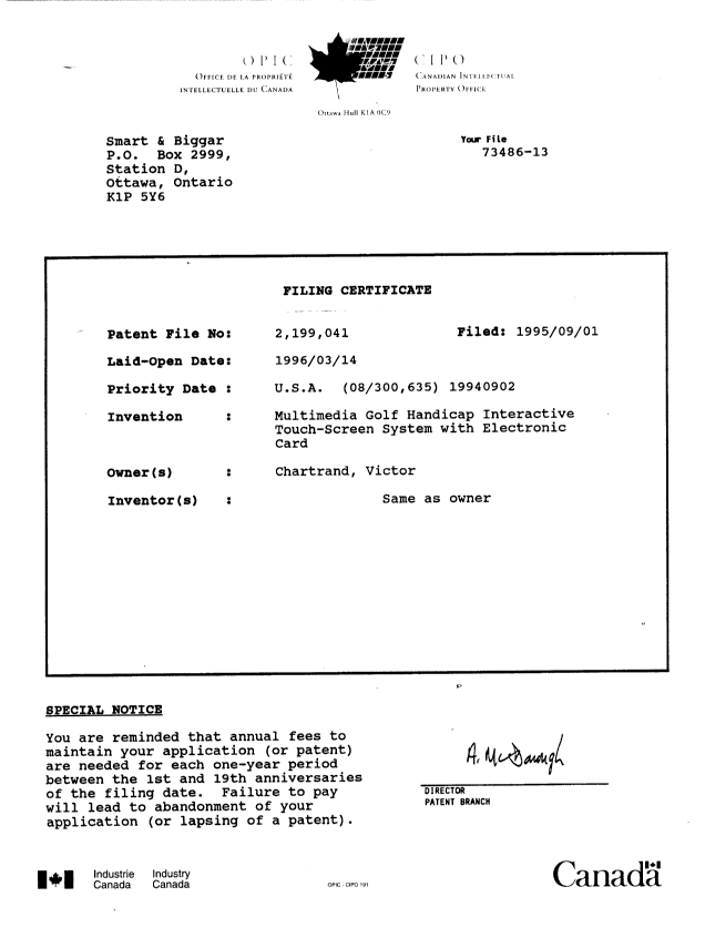 Document de brevet canadien 2199041. Cession 19970303. Image 5 de 5