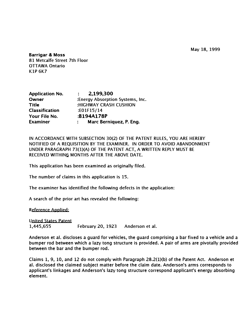 Document de brevet canadien 2199300. Poursuite-Amendment 19990518. Image 1 de 2