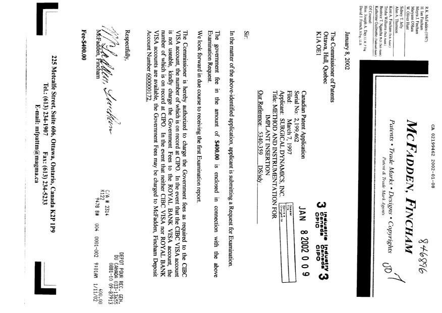 Document de brevet canadien 2199462. Poursuite-Amendment 20020108. Image 1 de 1