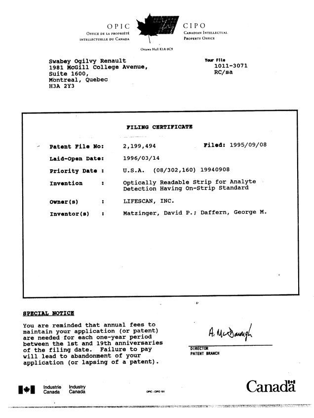 Document de brevet canadien 2199494. Cession 19970307. Image 5 de 5