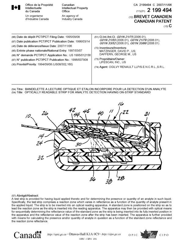 Canadian Patent Document 2199494. Cover Page 20071009. Image 1 of 1