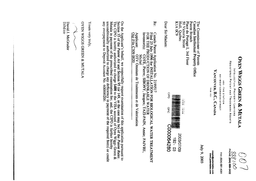 Document de brevet canadien 2199517. Poursuite-Amendment 20030709. Image 1 de 1