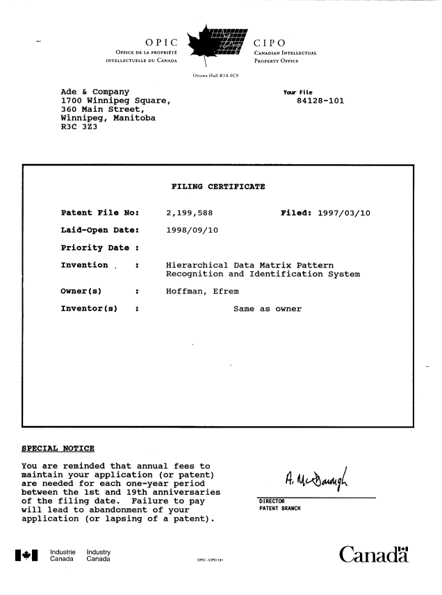Document de brevet canadien 2199588. Cession 19970310. Image 4 de 4