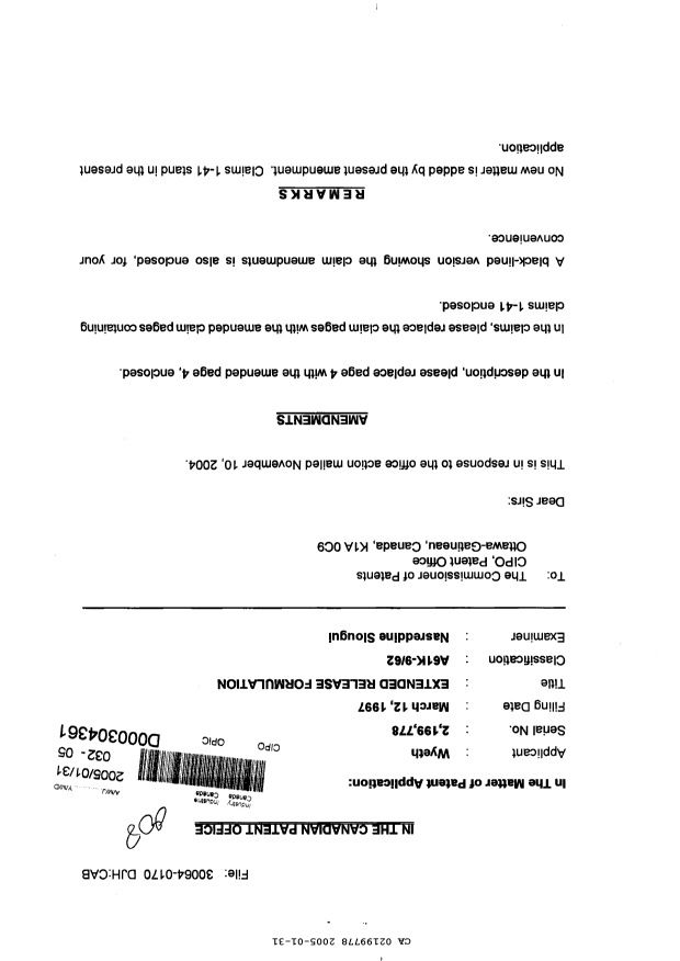 Document de brevet canadien 2199778. Poursuite-Amendment 20050131. Image 1 de 21