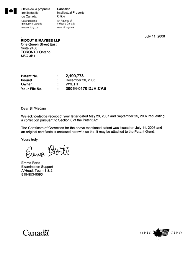 Document de brevet canadien 2199778. Poursuite-Amendment 20071211. Image 1 de 2
