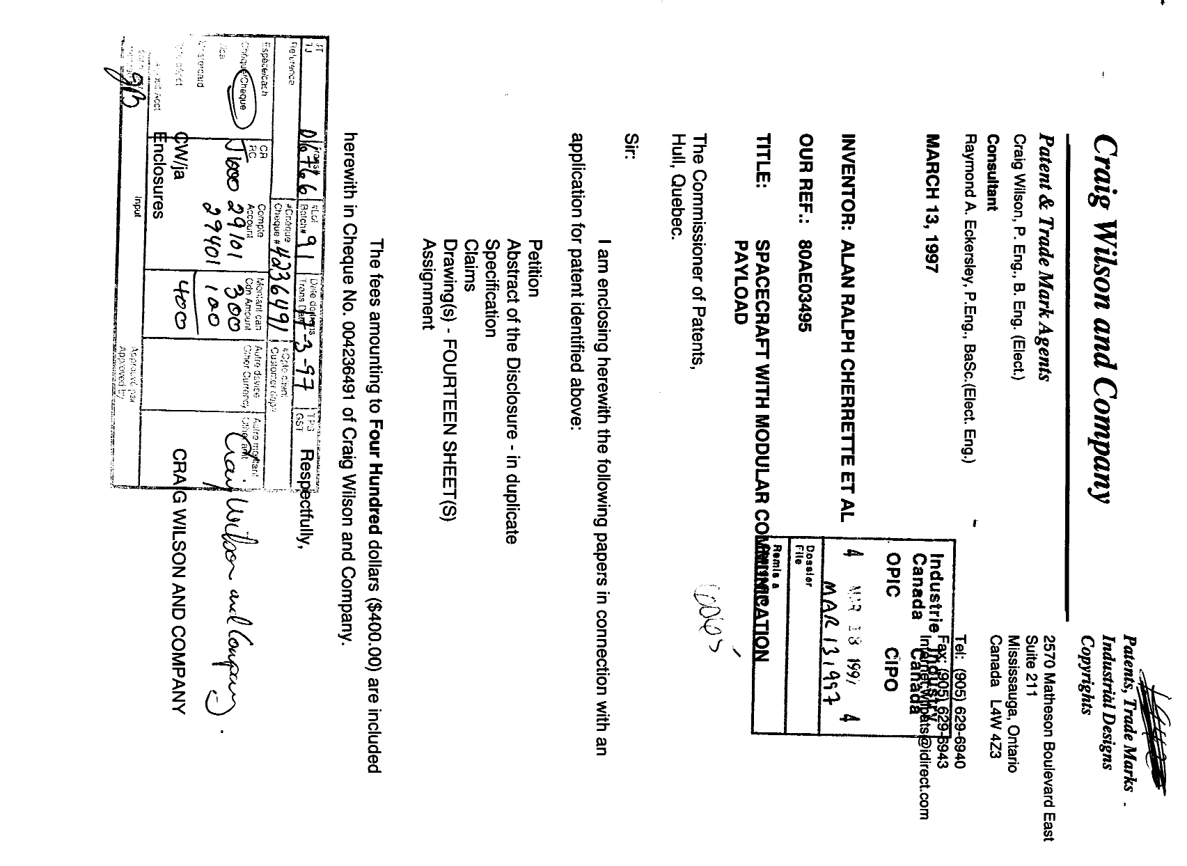 Canadian Patent Document 2199884. Assignment 19970313. Image 1 of 8