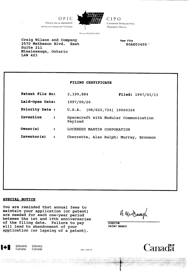 Document de brevet canadien 2199884. Cession 19970313. Image 8 de 8