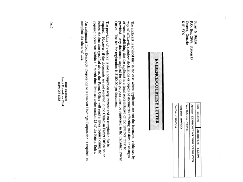 Canadian Patent Document 2200090. Correspondence 19970506. Image 1 of 1