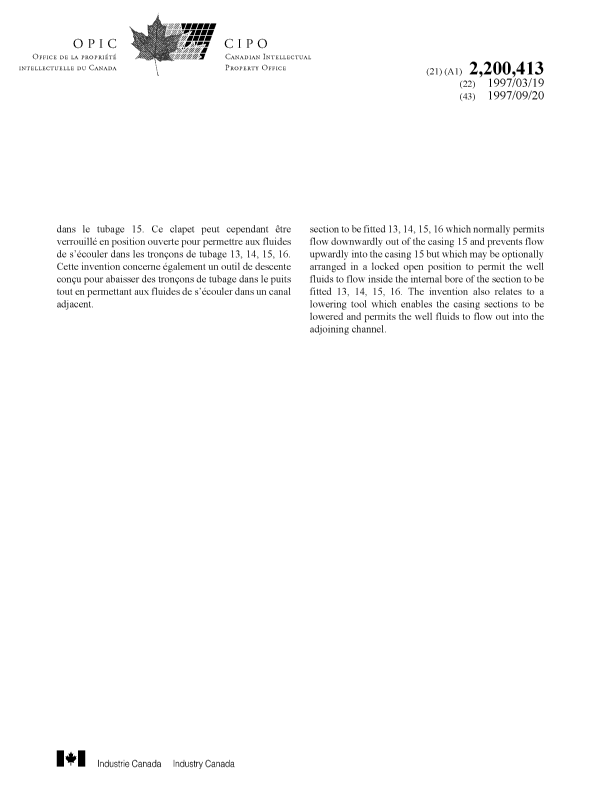 Document de brevet canadien 2200413. Page couverture 19971028. Image 2 de 2